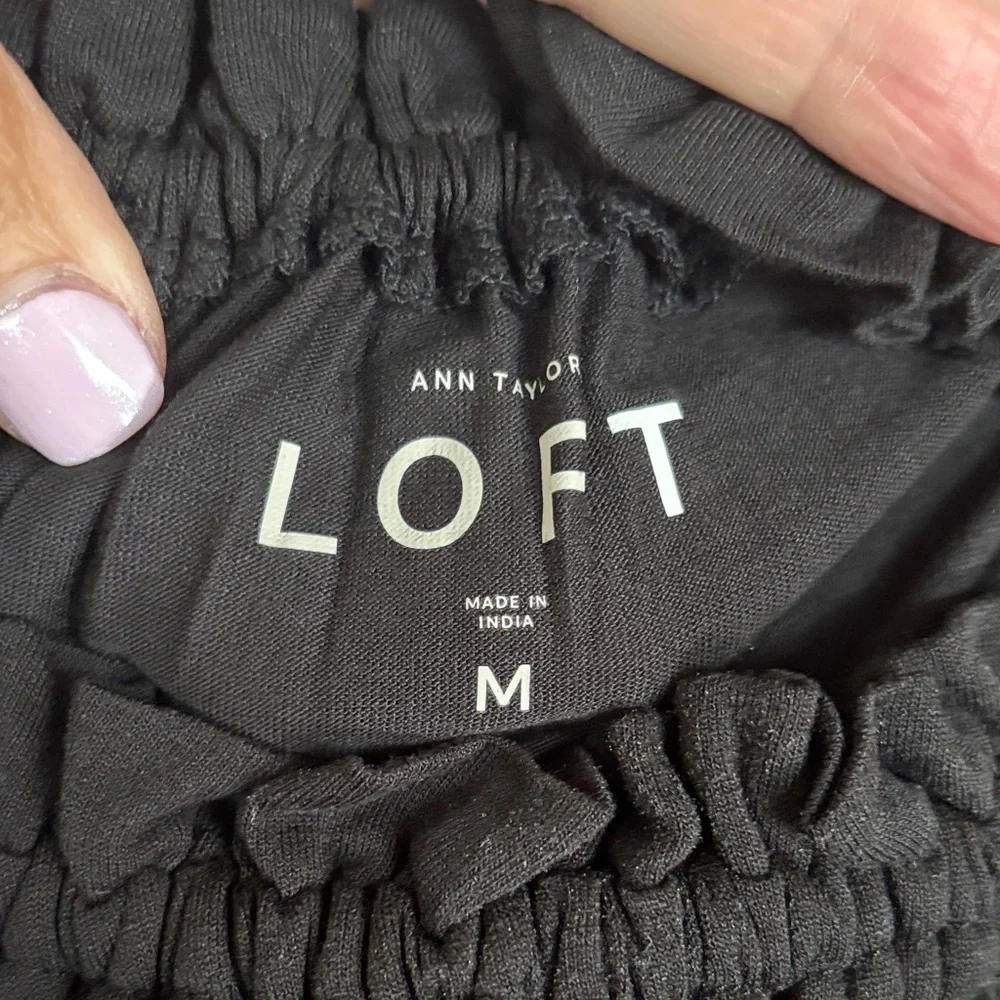 LOFT Black Ruffled Top - Picture 2 of 6